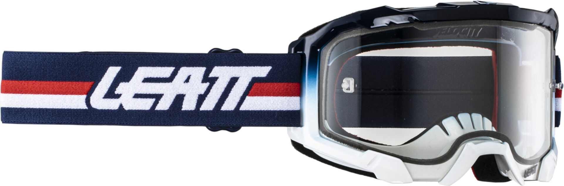 Leatt Velocity 4.5 Stripes 2024 Gafas de motocross - Blanco Rojo Azul (un tamaño)