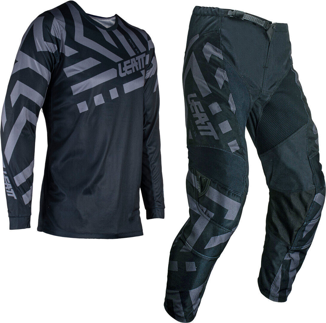 Leatt 3.5 Ride Pattern 2024 Conjunto de camiseta y pantalones de motocross - Negro Gris (XS)