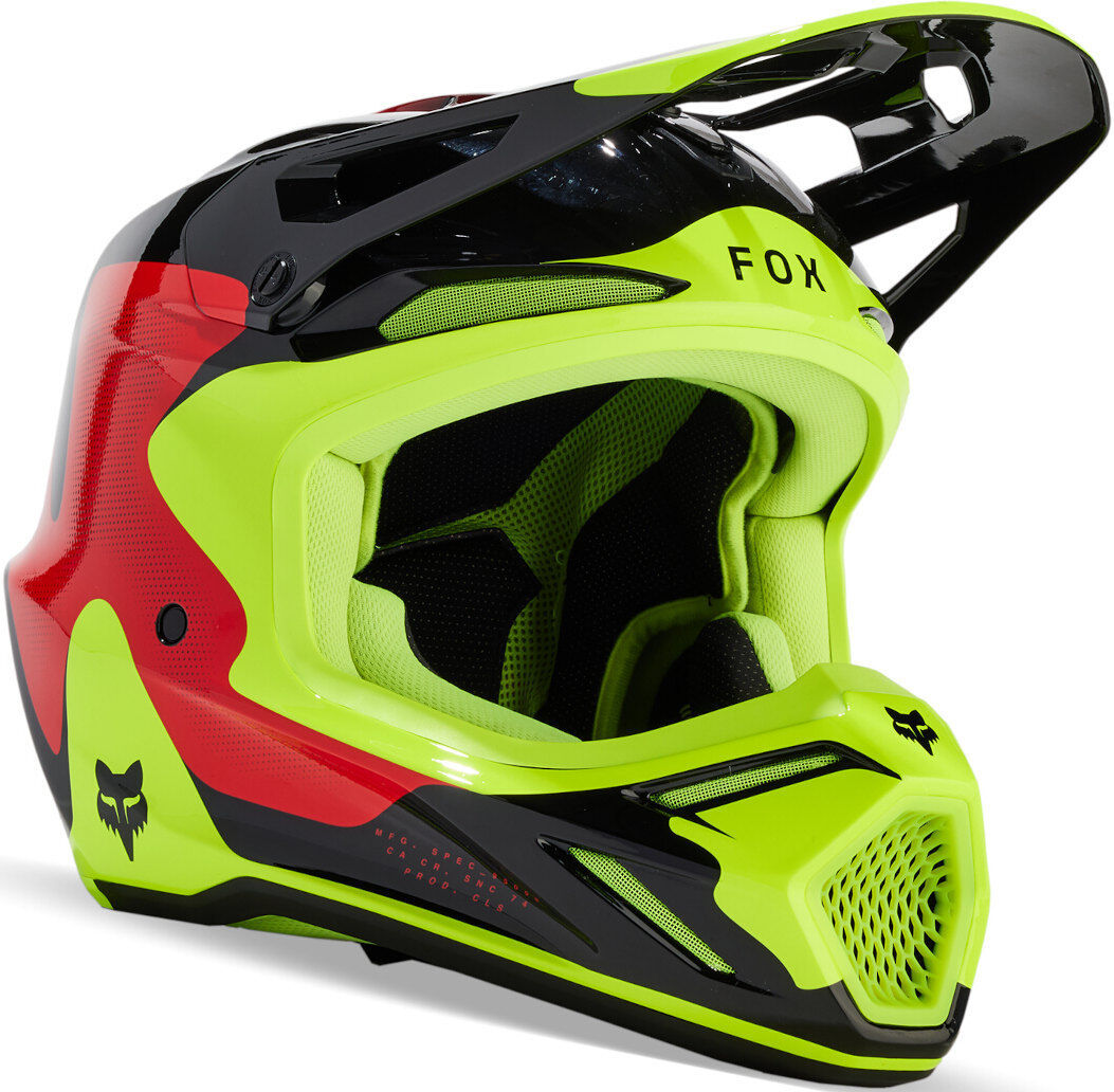 Fox V3 Revise MIPS Casco de motocross - Negro Rojo Amarillo