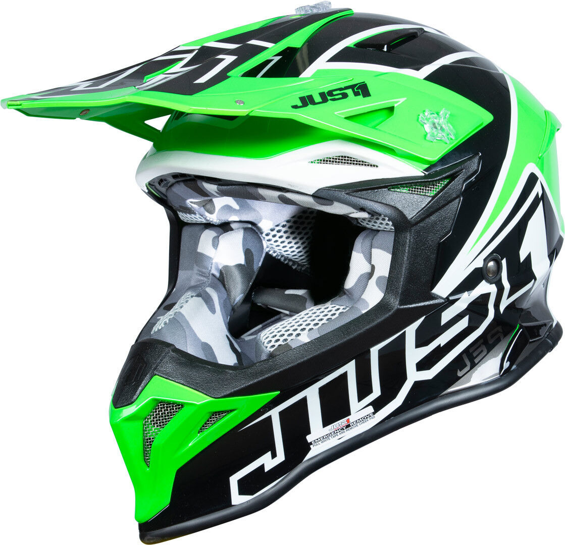 Just1 J39 Thruster Casco de motocross - Negro Blanco Verde (XL)