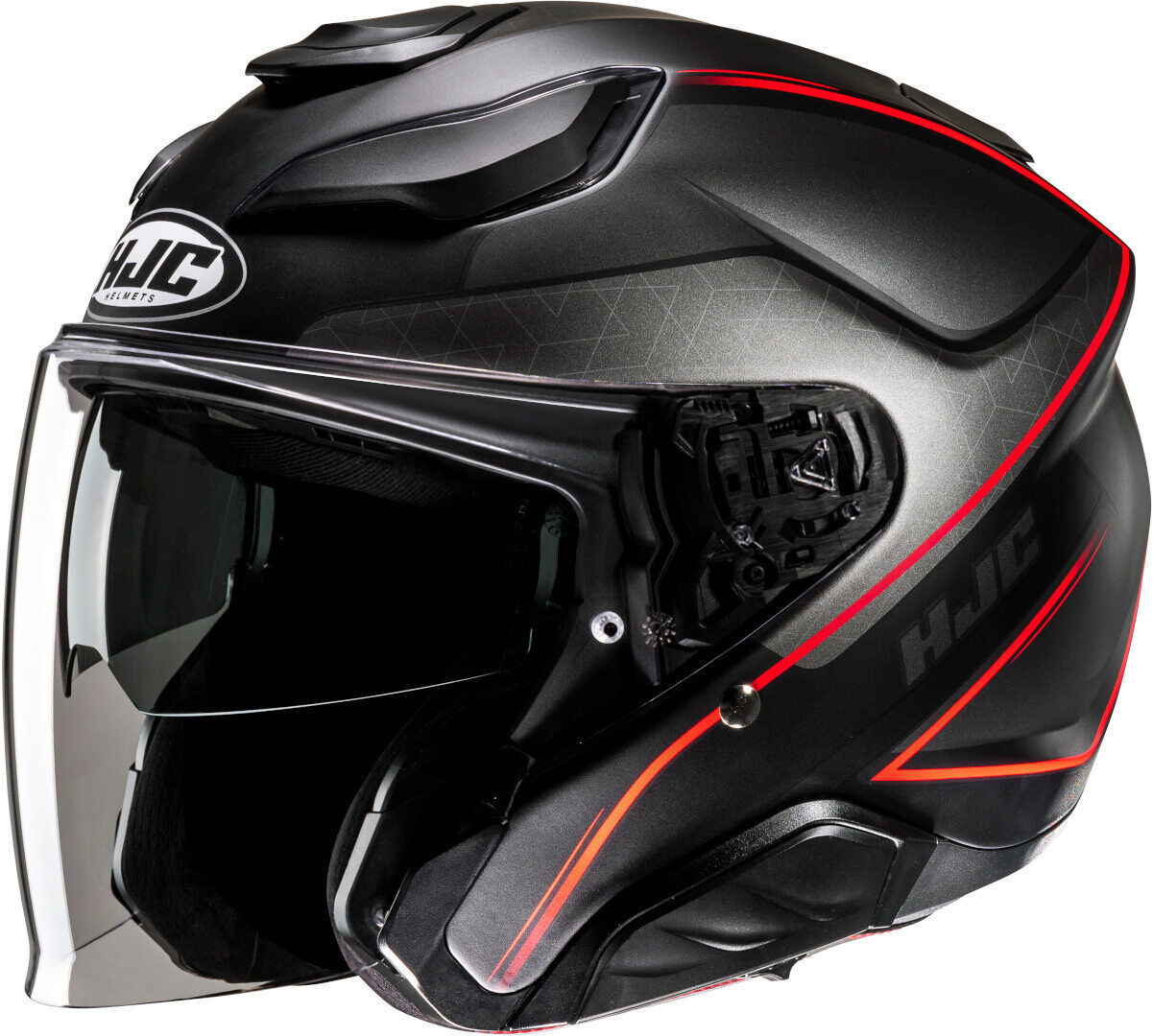 HJC F31 Ludi Casco Jet - Negro Gris Rojo (XL)