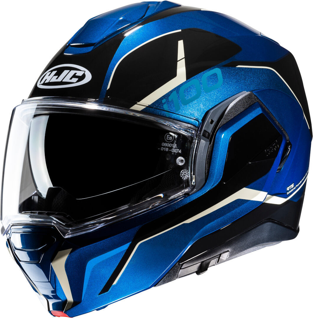 HJC i100 Lorix Casco - Negro Blanco Azul (XL)