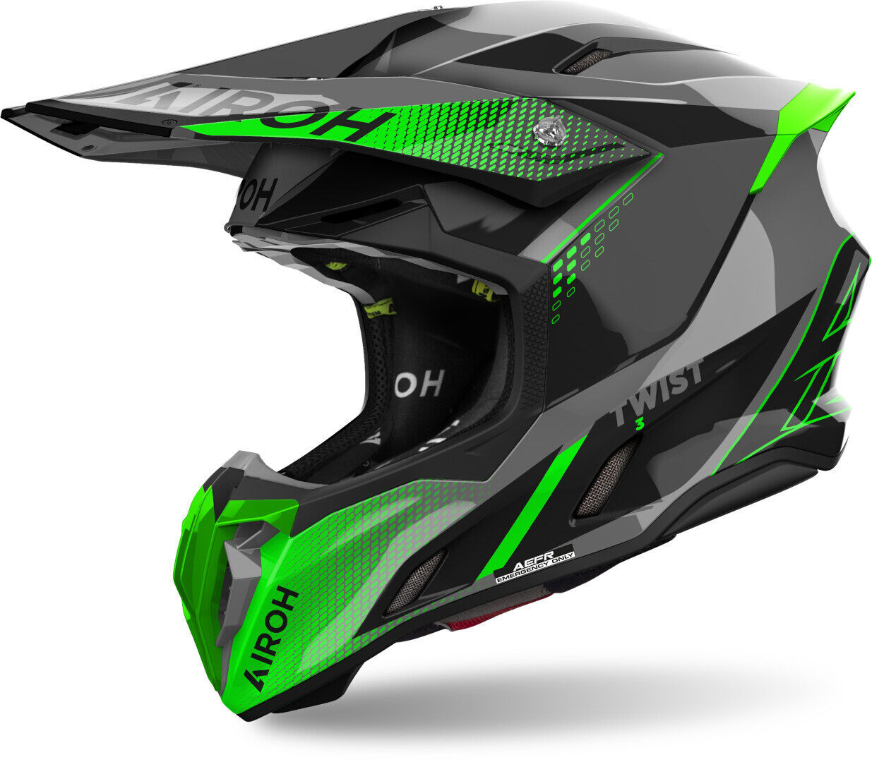 Airoh Twist 3 Shard Casco de motocross - Negro Gris Verde (XS)
