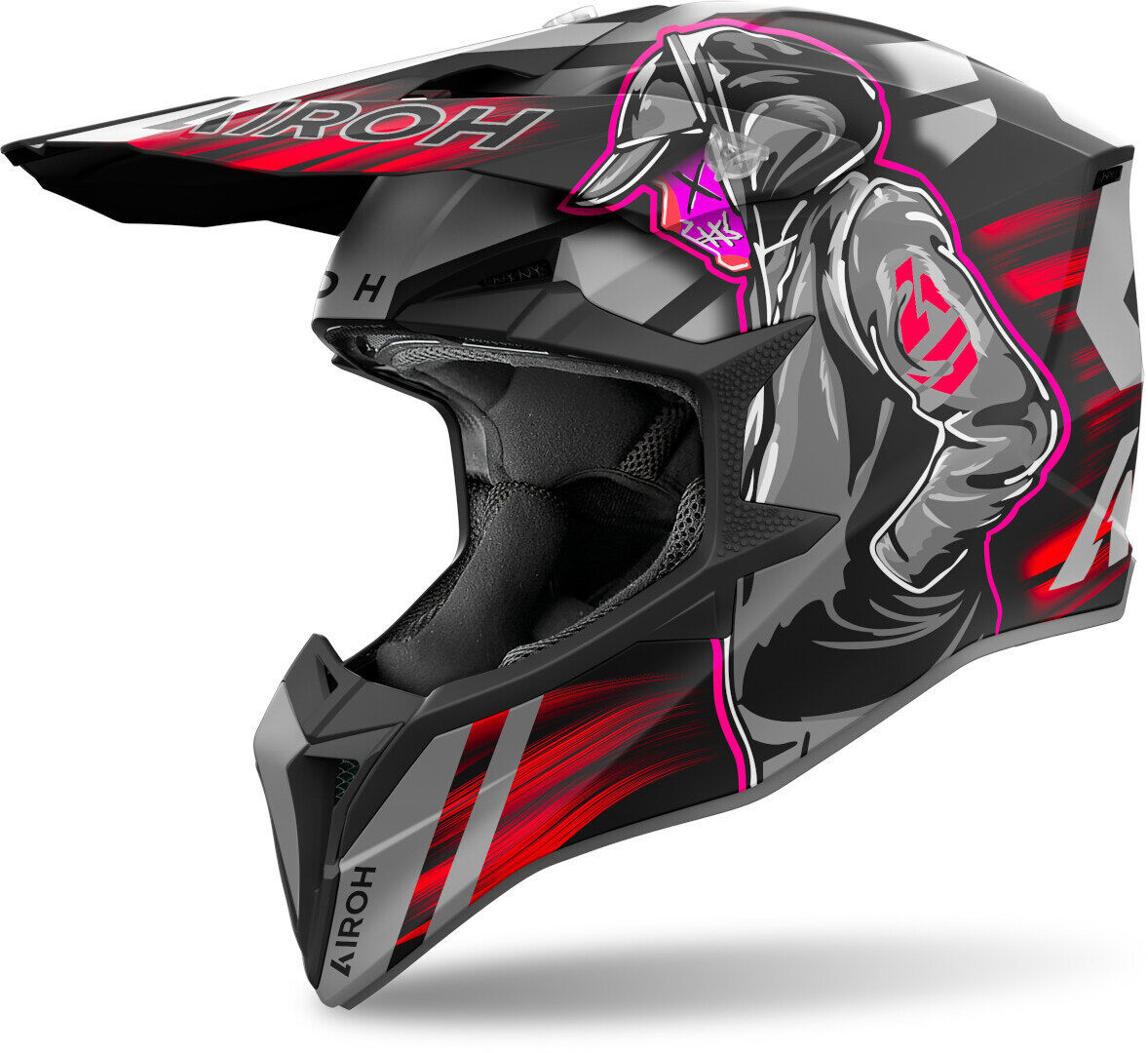 Airoh Wraaap Cyber Casco de motocross - Negro Gris Rojo (XL)