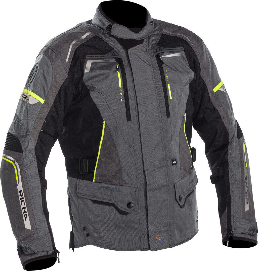 Richa Infinity 2 chaqueta textil impermeable para motocicletas - Negro Gris Amarillo (S)