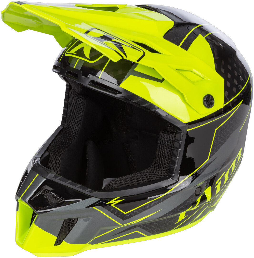 Klim F3 Carbon Velocity Hi-Vis Casco de moto de nieve - Negro Amarillo (M)