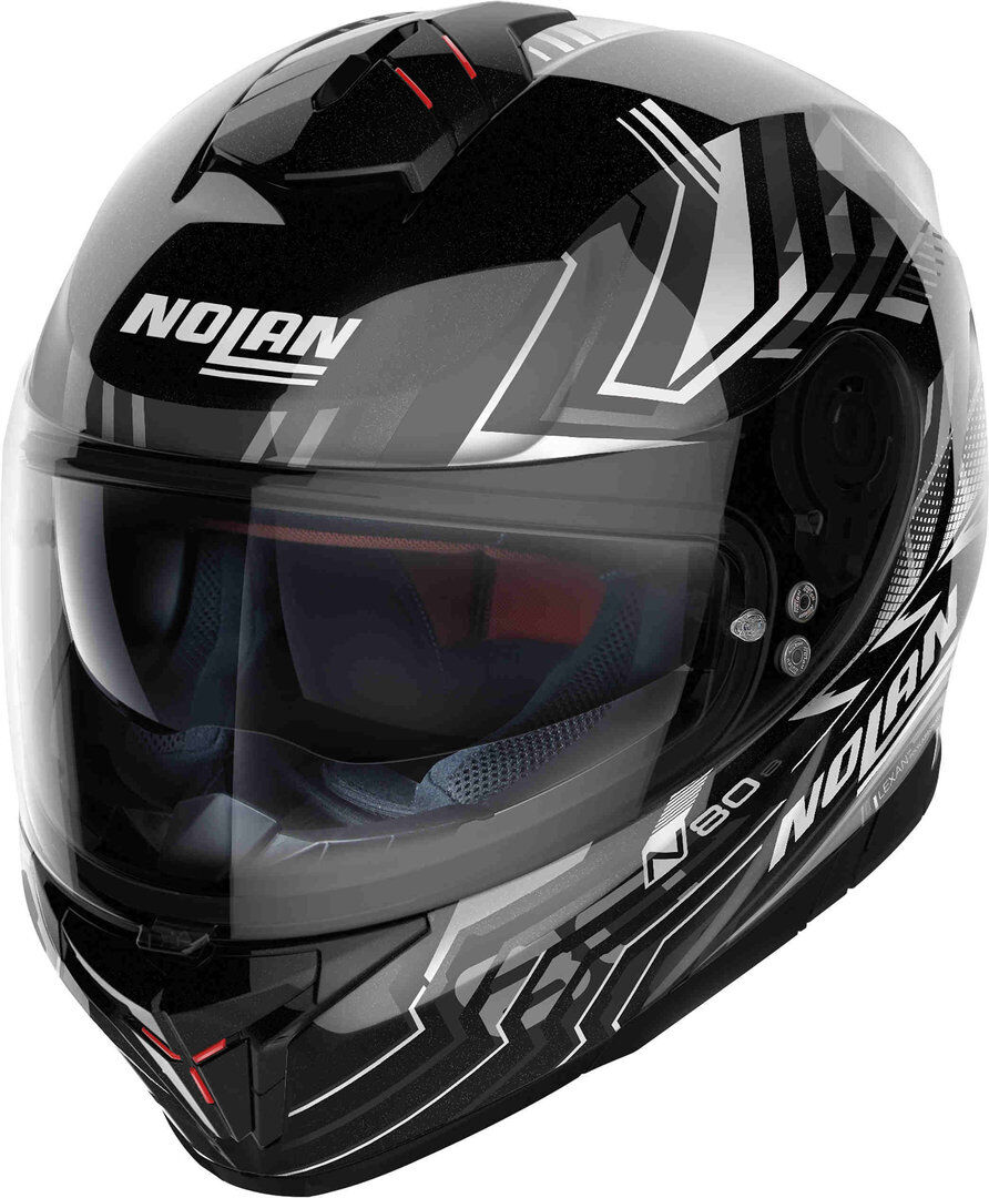 Nolan N80-8 Turbolence N-Com Casco - Negro Gris Plata (L)