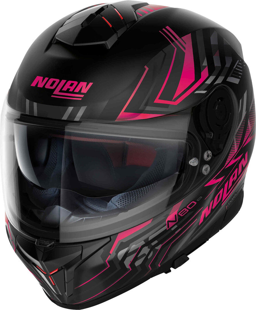 Nolan N80-8 Turbolence N-Com Casco - Negro Gris Rosa (XS)