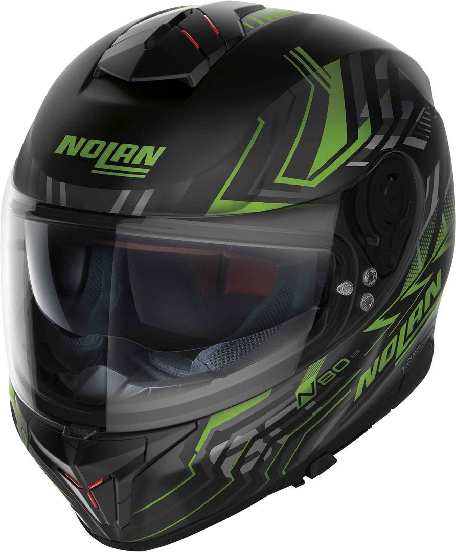 Nolan N80-8 Turbolence N-Com Casco - Negro Gris Verde (L)