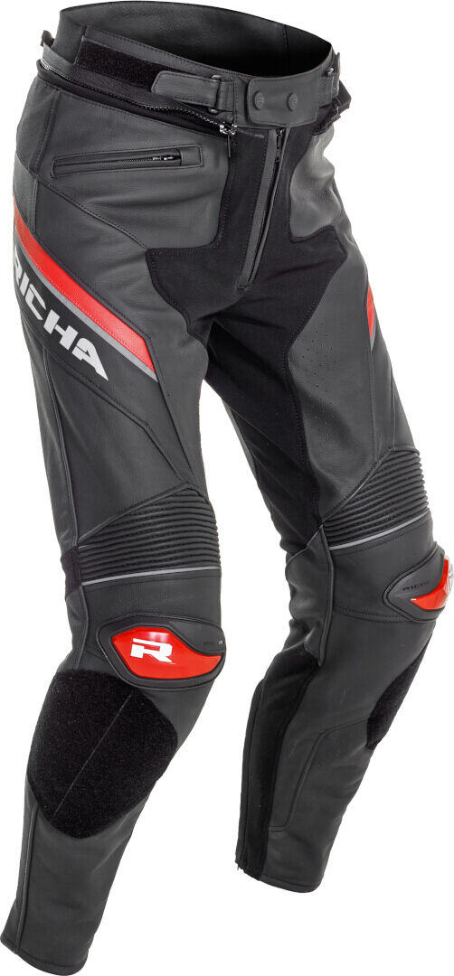 Richa Viper 2 Street Pantalones de cuero de moto perforados - Negro Rojo (50)