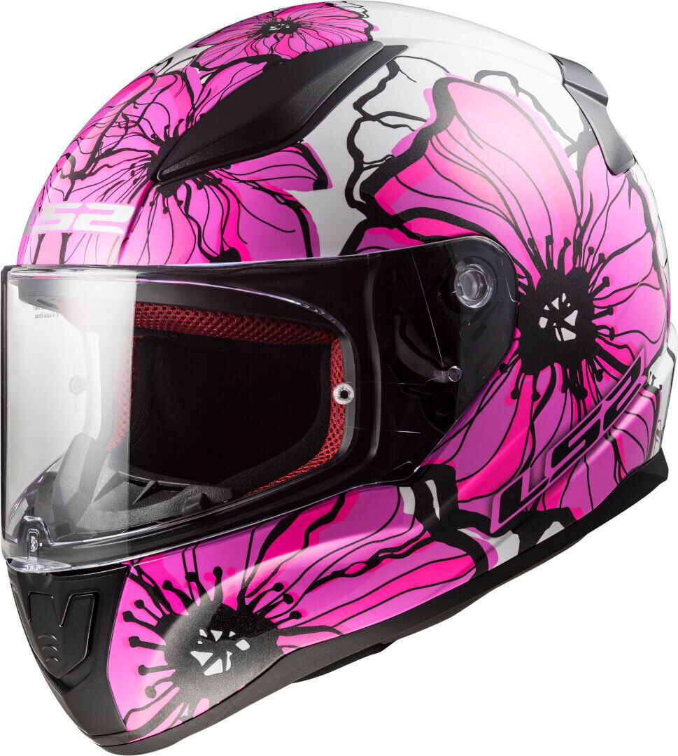 LS2 FF353 Rapid II Poppies Casco - Negro Blanco Rosa (S)