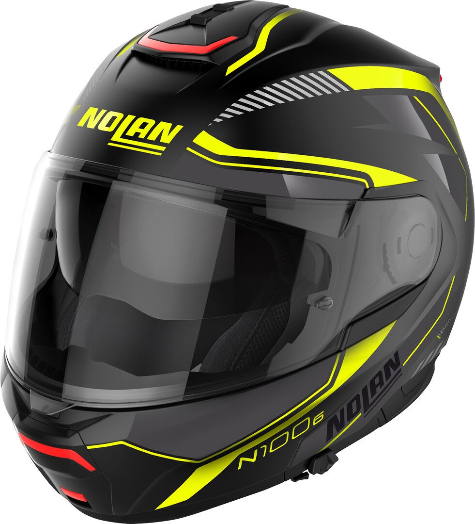 Nolan N100-6 Surveyor N-Com Casco - Negro Rojo Amarillo (XS)