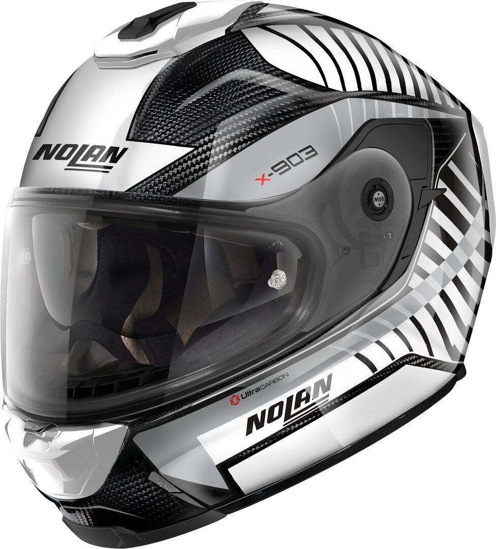 Nolan X-903 Ultra Carbon Starlight N-Com Casco - Negro Blanco Plata (M)