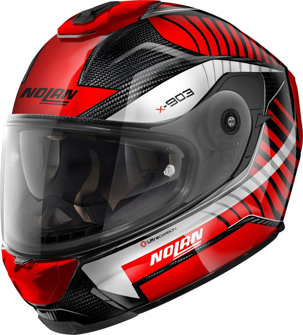 Nolan X-903 Ultra Carbon Starlight N-Com Casco - Rojo Plata (XL)