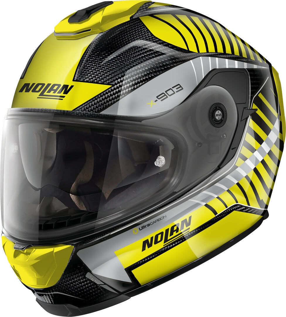 Nolan X-903 Ultra Carbon Starlight N-Com Casco - Negro Amarillo Plata (XL)