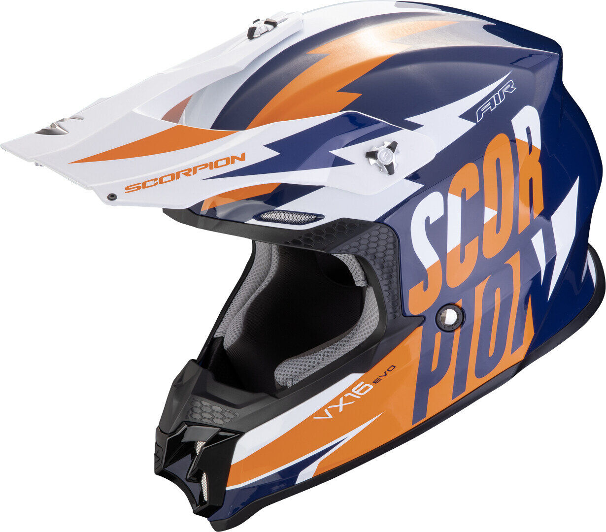 Scorpion VX-16 Evo Air Slanter Motocross Casco - Azul Naranja (2XL)