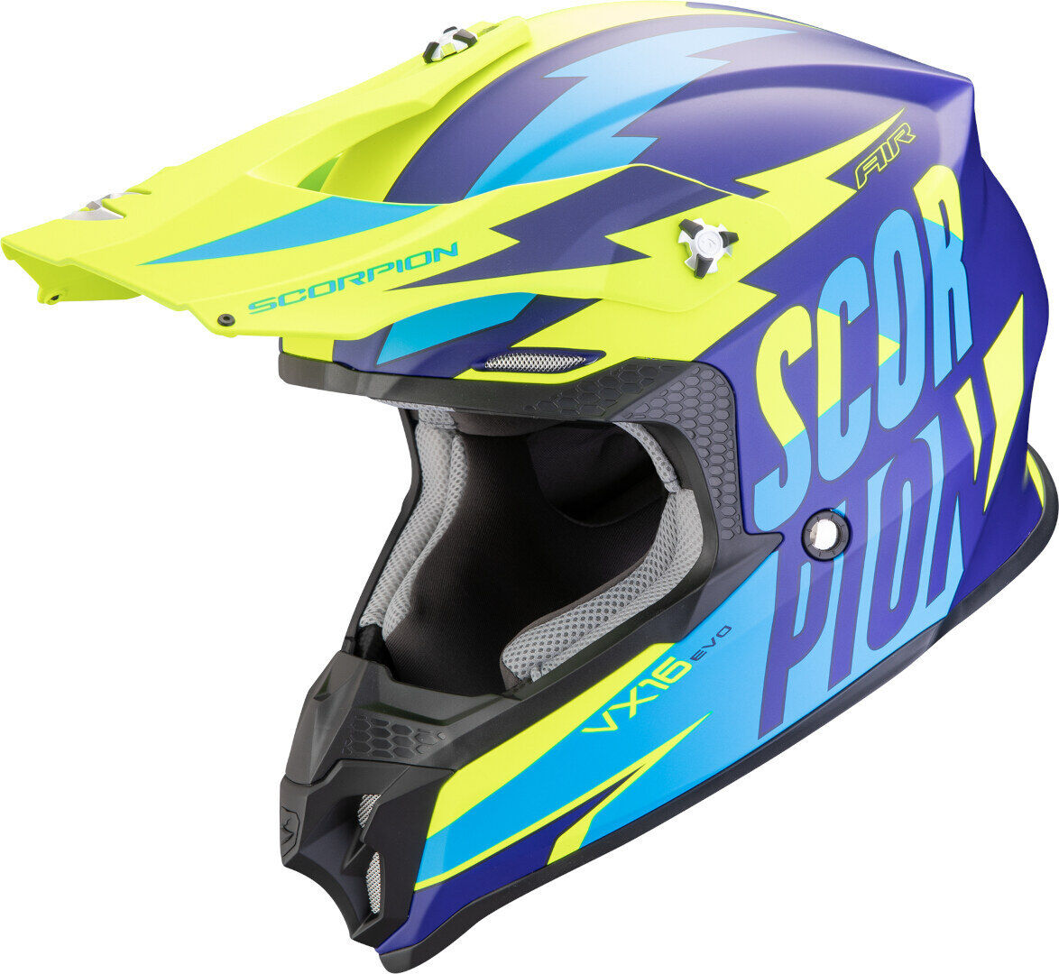 Scorpion VX-16 Evo Air Slanter Motocross Casco - Azul Amarillo (2XL)