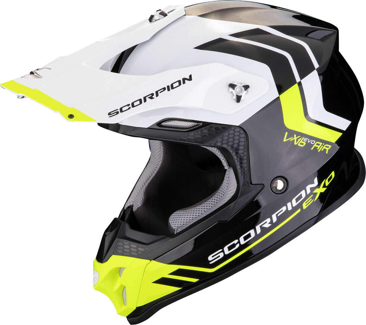 Scorpion VX-16 Evo Air Fusion Casco de motocross - Negro Blanco Amarillo (M)