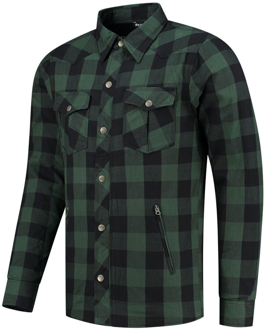 Rusty Stitches Neil Camisa de moto - Negro Verde (2XL)