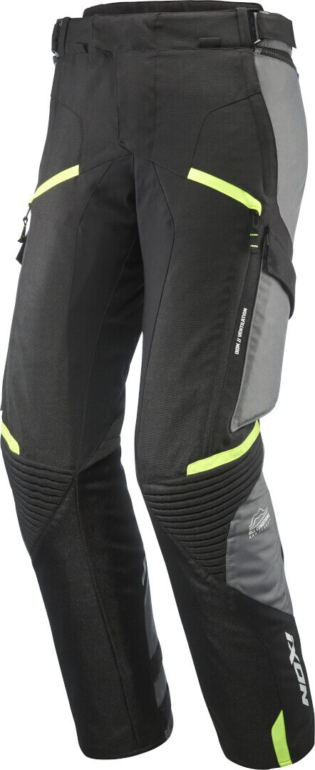 Ixon Midgard Pantalones textiles impermeables para motocicletas - Negro Gris Amarillo (XL)