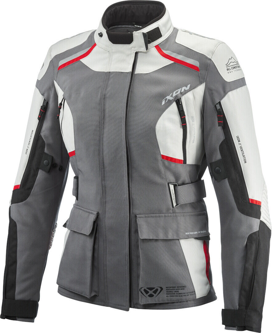 Ixon Midgard Chaqueta textil impermeable para mujer - Negro Gris Rojo (2XL)