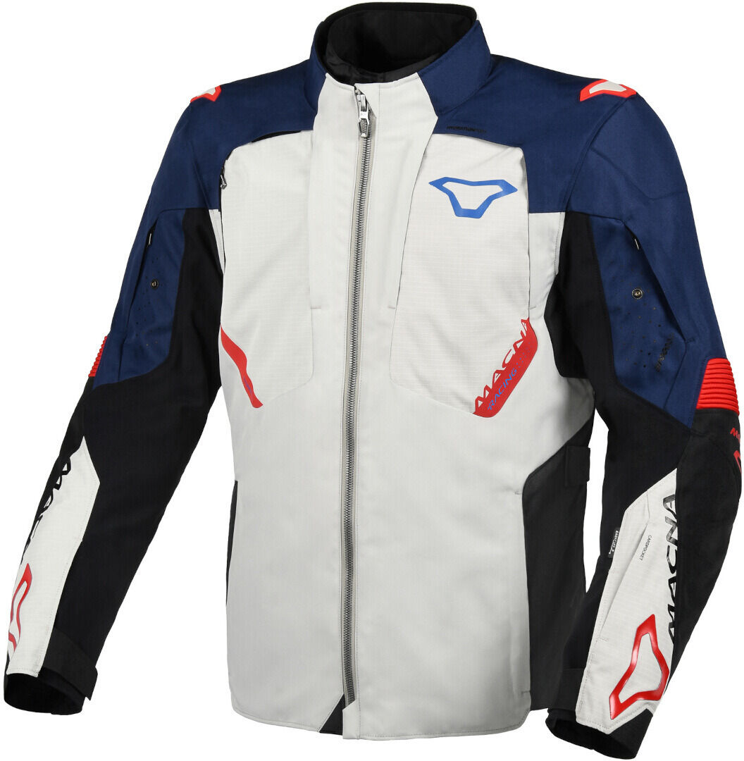 Macna Notch chaqueta textil impermeable para motocicletas - Gris Rojo Azul (2XL)