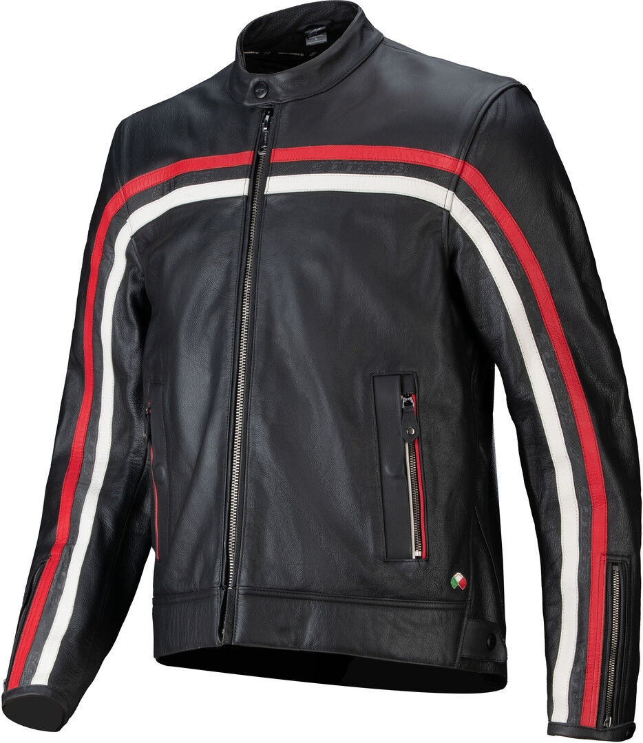 Alpinestars Dyno Chaqueta de cuero para moto - Negro Blanco Rojo (2XL)