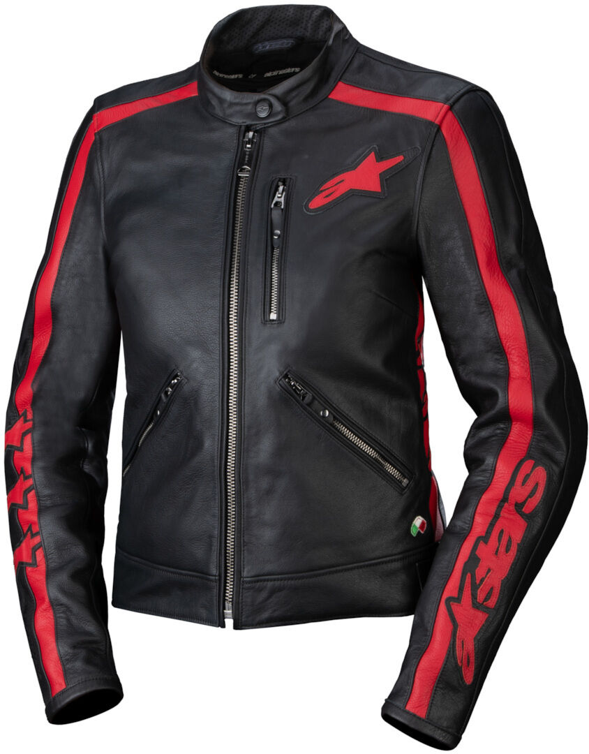 Alpinestars Stella Dyno Chaqueta de cuero de moto para mujer - Negro Rojo (XL)