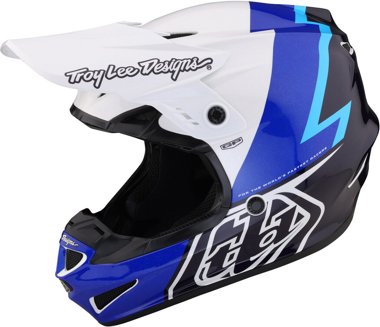 Lee GP Volt Casco de motocross - Negro Blanco Azul (L)