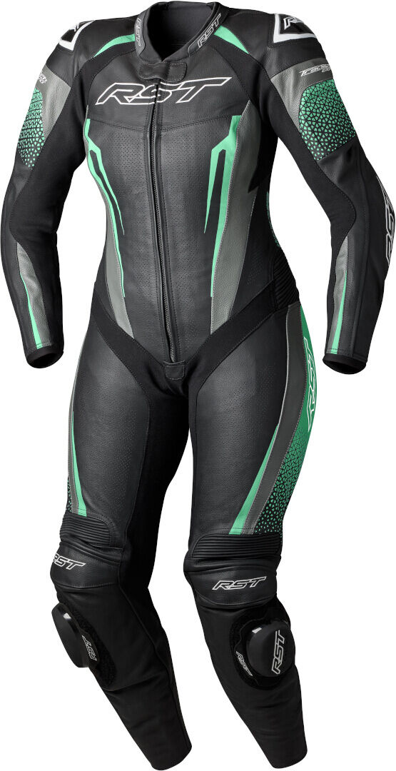 RST Tractech Evo 5 Traje de cuero de motocicleta de una pieza para mujer - Negro Verde (2XL)