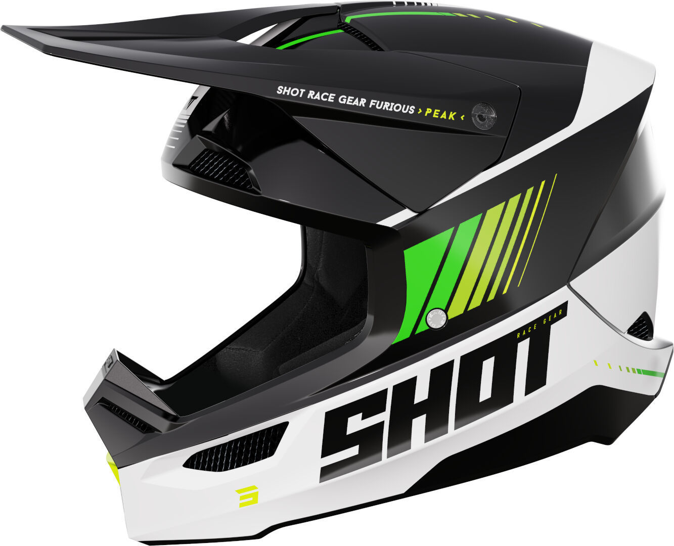 Shot Furious Peak Casco de motocross - Negro Blanco Verde (S)