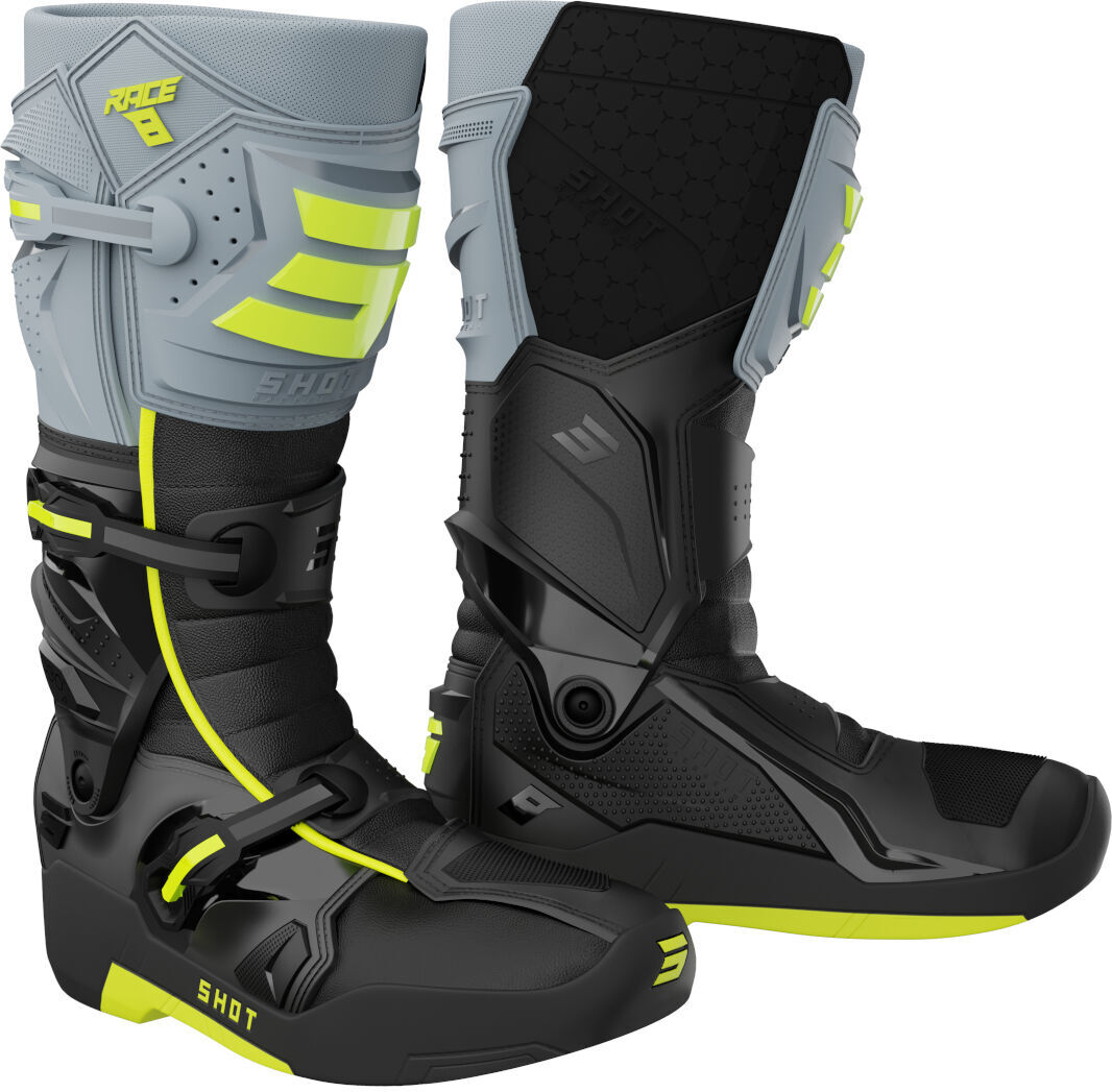 Shot Race 8 Botas de motocross - Negro Gris Amarillo (40)