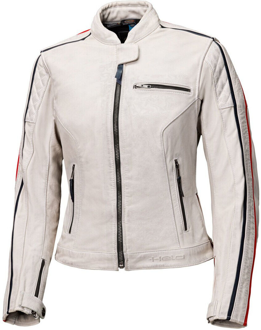 Held Brixham Chaqueta de cuero de moto para mujer - Negro Blanco Rojo (42)