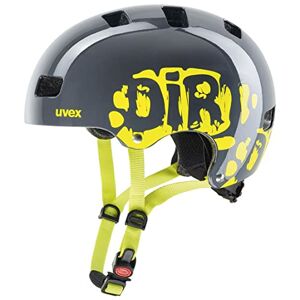 Uvex Kid 3 Robust Bicycle Helmet for Children, Individual Size Adjustment, Optimised Ventilation, Dirt Bike Grey/Lime, 51–55 cm