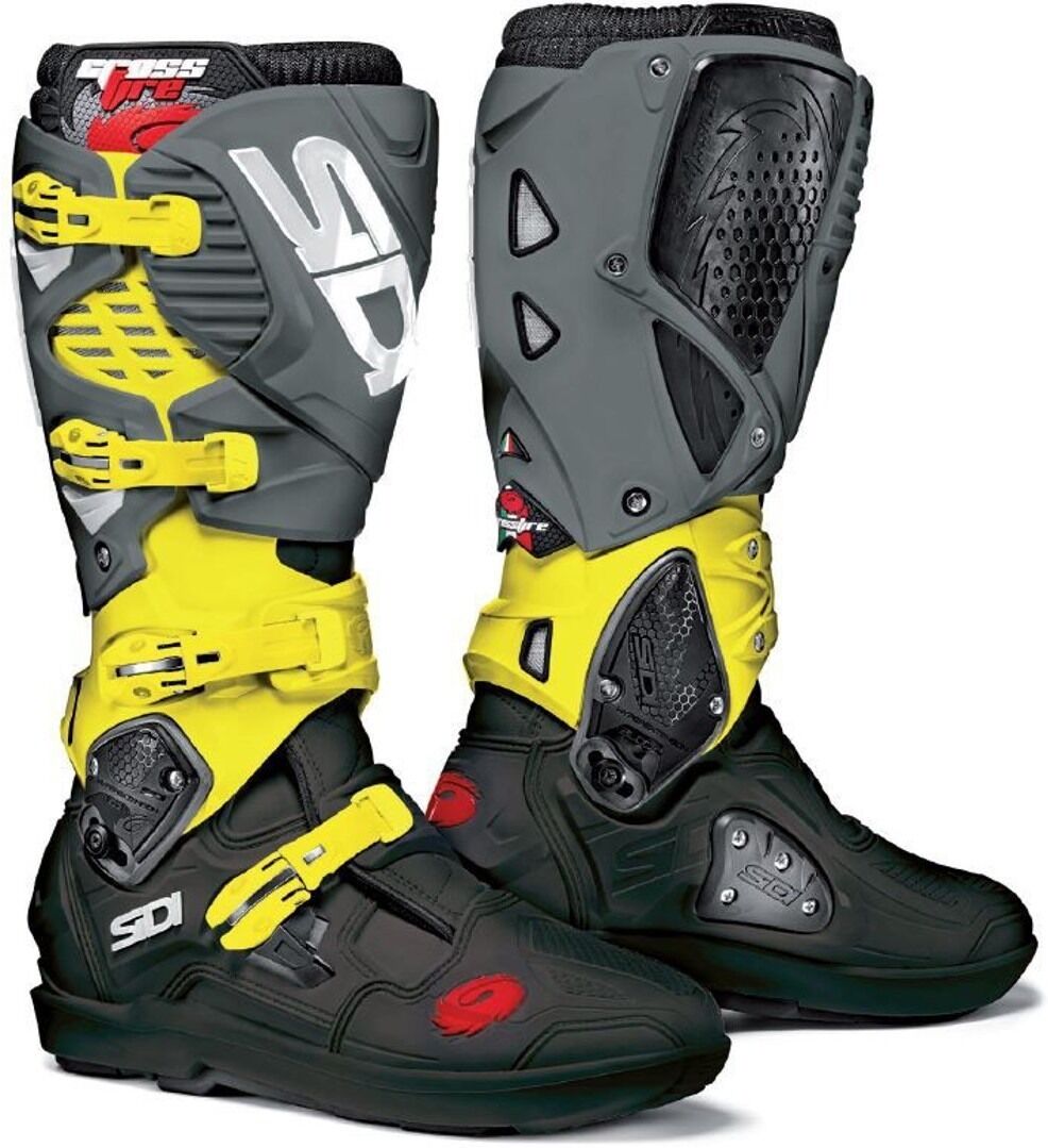 Sidi Crossfire 3 SRS Neon Limited Edition Motocross Saappaat Musta Harmaa Keltainen unisex 44