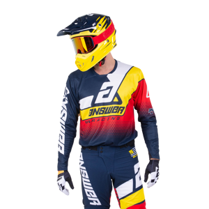 Answer Racing Maillot Cross Answer Elite Korza Bleu Marine-Blanc-Jaune-Rouge - - Publicité