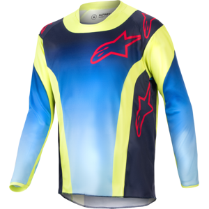 Maillot Cross Enfant Alpinestars Racer Hoen Jaune Fluo-Bleu-Night Navy - - Publicité