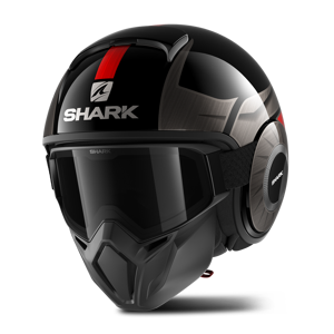 Casque Jet Shark Street Drak Tribute RM Noir-Chrome-Rouge - - Publicité