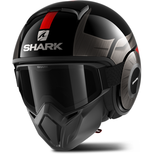 Casque Jet Shark Street Drak Tribute RM Noir-Chrome-Rouge -