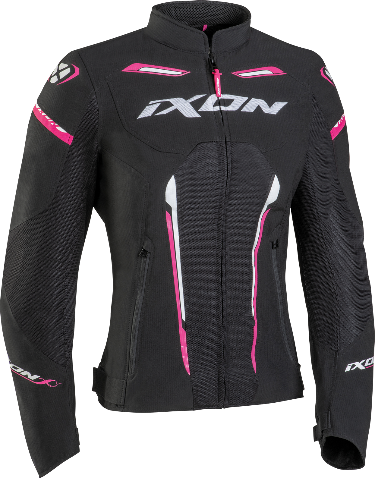 Blouson Moto Femme Ixon Striker Air Noir-Blanc-Fuchsia -