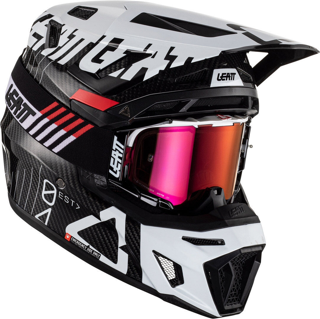 Leatt 9.5 Carbon Ghost Casque de motocross avec lunettes Noir Blanc taille : L