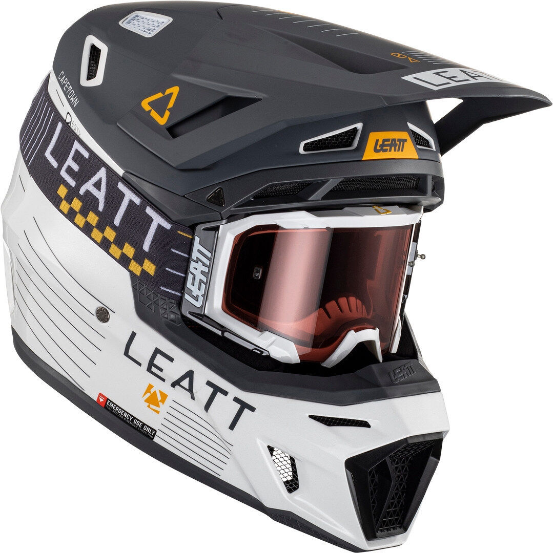 Leatt 8.5 Metallic Casque de motocross avec lunettes Noir Gris Blanc taille : S