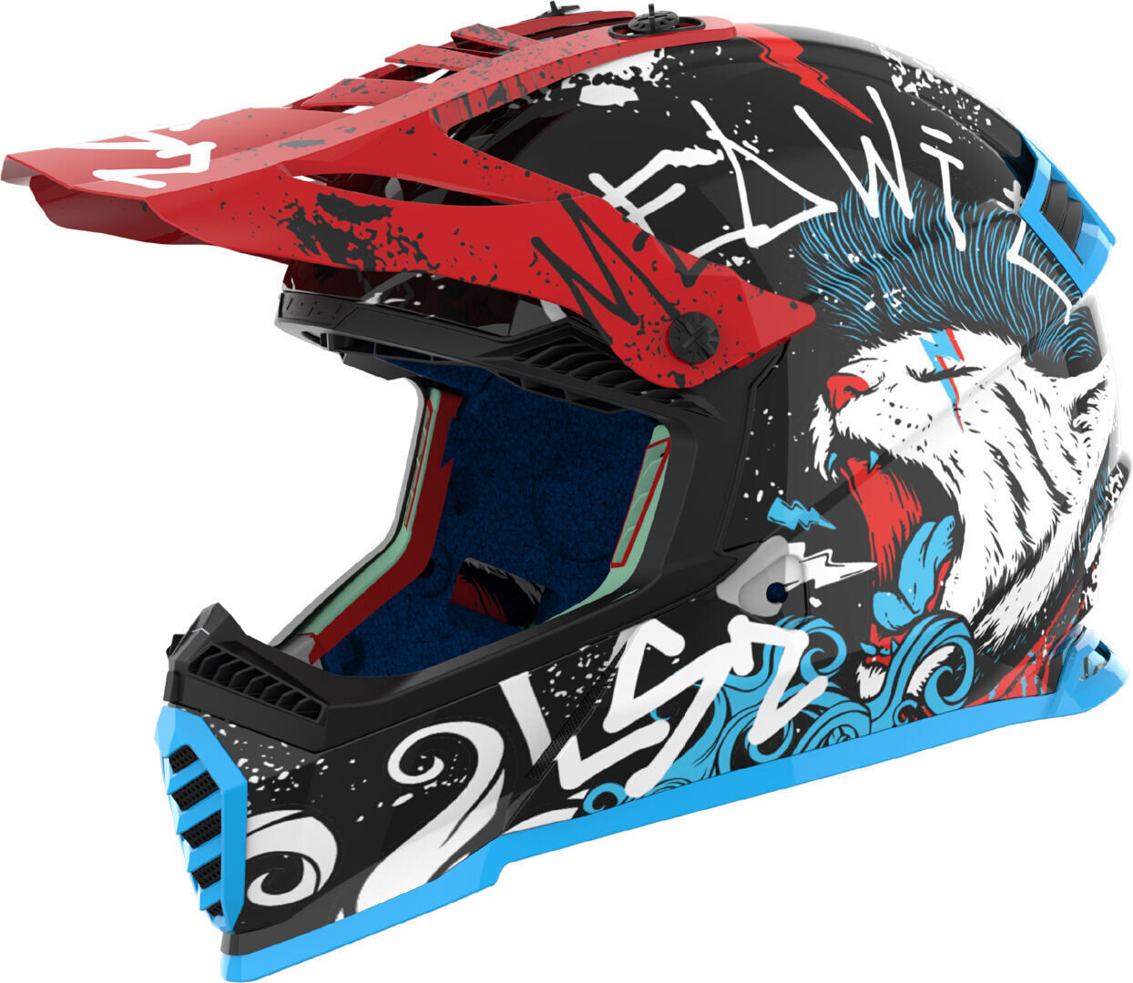 LS2 MX437 Fast Evo II Mini Starmaw Casque de motocross pour enfants Noir Rouge Bleu taille : M