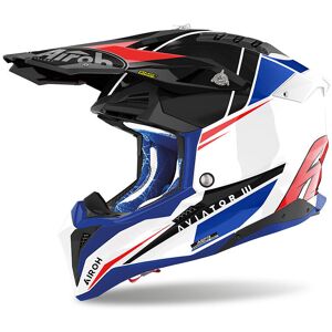 Casco Moto Cross Enduro Airoh AVIATOR 3 PUSH Blu Rosso Lucid taglia M