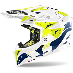 Casco Moto Cross Enduro Airoh AVIATOR 3 SPIN Giallo Blu Luci taglia 2X