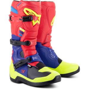 Alpinestars Stivali Cross  Tech 3 Rosso Brillante-Blu Scuro-Giallo Flou