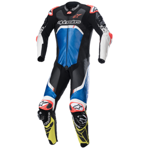 Alpinestars Tuta in Pelle  GP Tech V4 Nero-Blu-Giallo Fluo