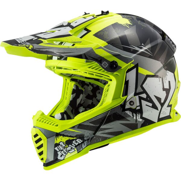 ls2 mx437 fast mini evo crusher casco da motocross per bambini nero giallo l