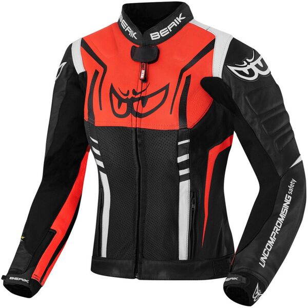 berik striper giacca da donna in pelle per moto nero bianco rosso 48