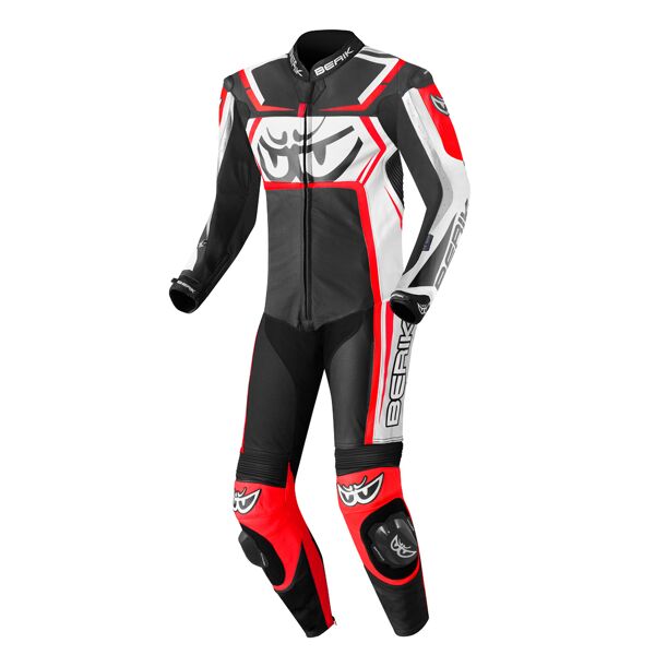 berik race-tech costume intero in pelle per moto nero bianco rosso 58